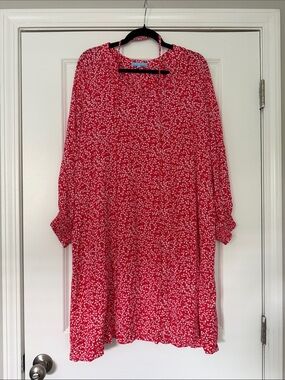 Draper James Red Floral Long-Sleeve Shift Dress